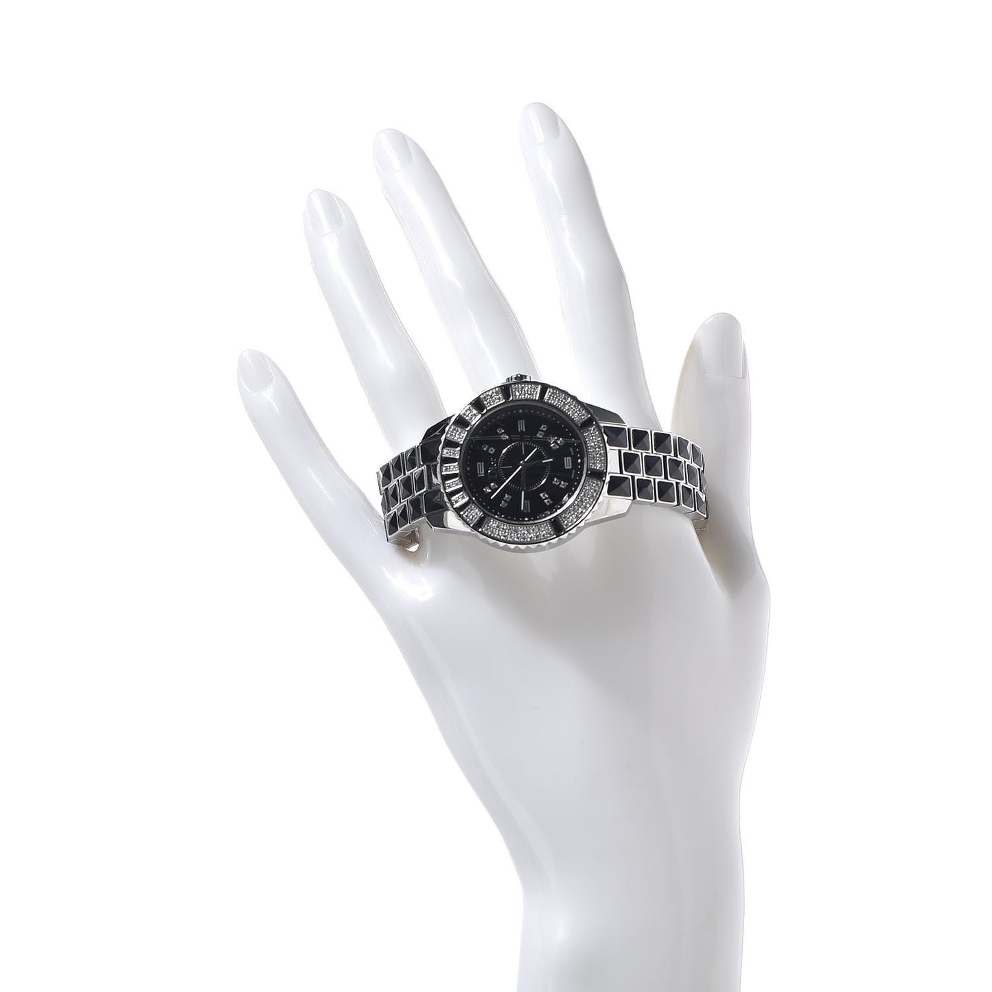 Stainless Steel Diamond Sapphire 33mm Christal Quartz Watch Black