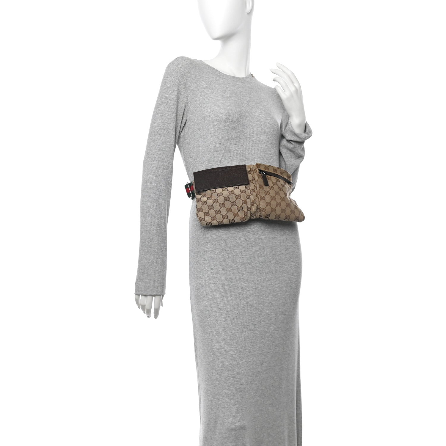 Gucci GG Monogram Web Double Pocket Belt Bag Dark Brown 2 of 9