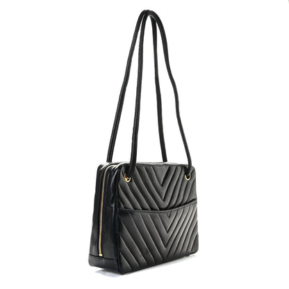 Chanel Lambskin Chevron Quilted Shoulder Bag Navy 3 of 13