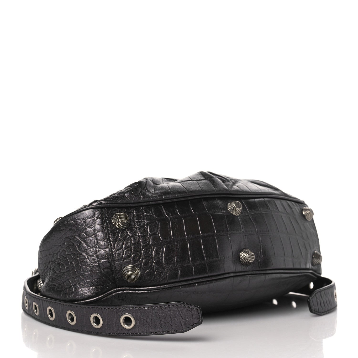 Balenciaga Metallic Calfskin Crocodile Embossed Crystal Small Le Cagole Shoulder Bag Gunmetal 4 of 9