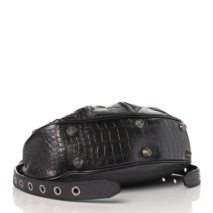 Balenciaga Metallic Calfskin Crocodile Embossed Crystal Small Le Cagole Shoulder Bag Gunmetal 4 of 9