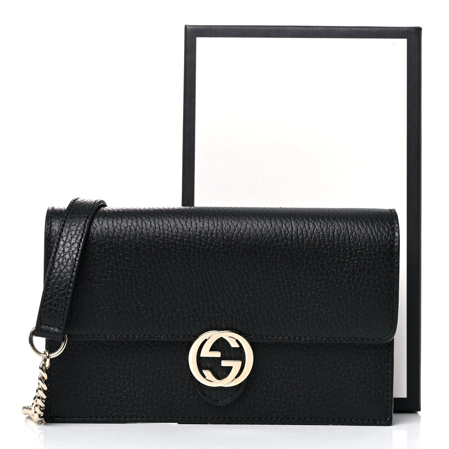 Dollar Calfskin Interlocking G Chain Wallet Black