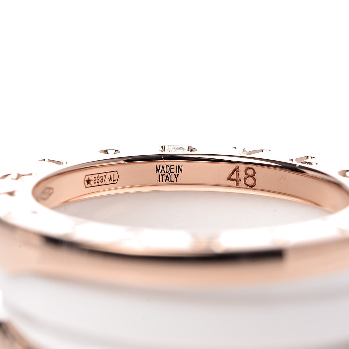 18K Rose Gold White Ceramic B.Zero1 Two-Band Ring 48 4.5