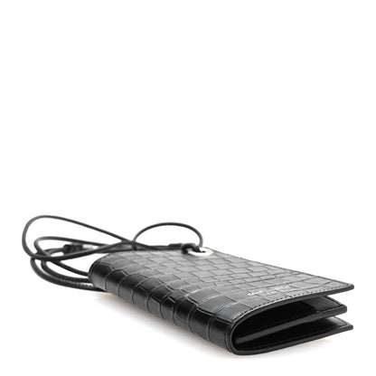 Saint Laurent Crocodile Embossed Grained Calfskin Lanyard Card Case Black 5 of 8
