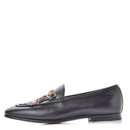 Gucci Goatskin Angry Cat Embroidered Womens Jordaan Loafers 36 Black 1 of 8