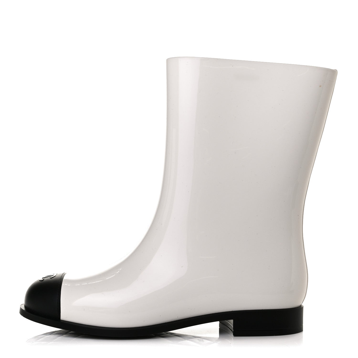 Chanel Rubber Rain Boots 38 Ivory Black 1 of 11