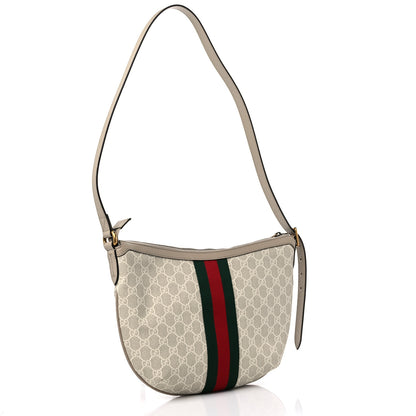 Gucci GG Supreme Monogram Textured Dollar Calfskin Web Small Ophidia Half Moon Hobo Beige Mystic White Oatmeal 3 of 9