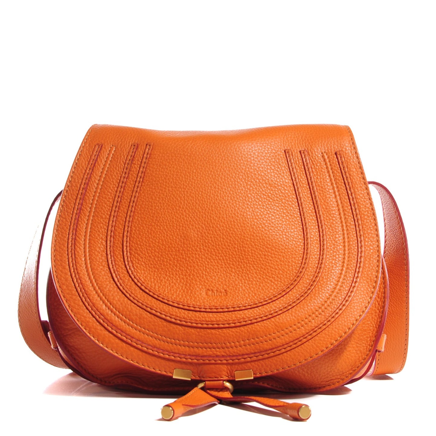 Grained Calfskin Medium Marcie Saddle Bag Orange
