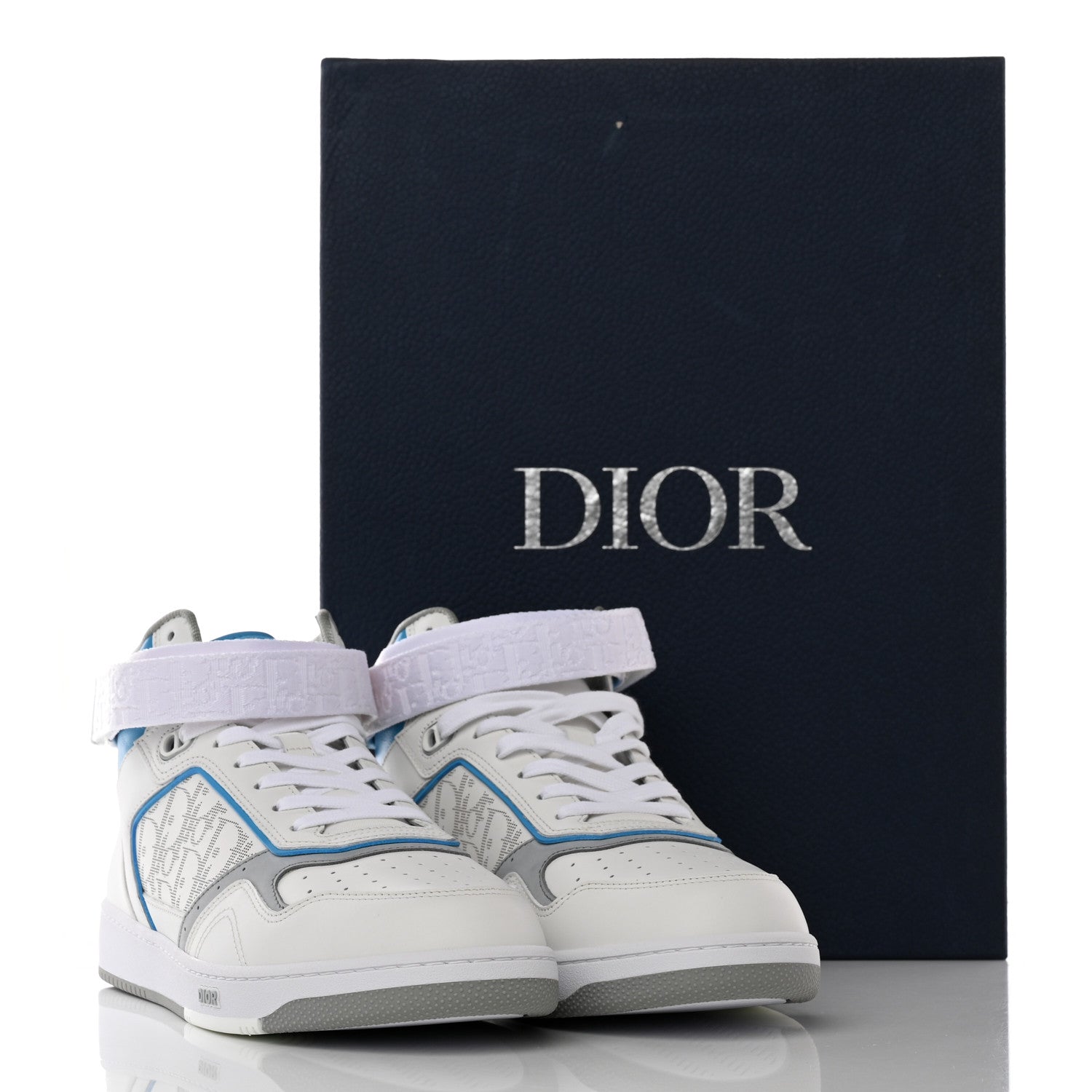 Christian Dior Smooth Calfskin Oblique Galaxy Perforated Mens B27 Mid Top Sneakers 45 Beige Blue 17 of 17