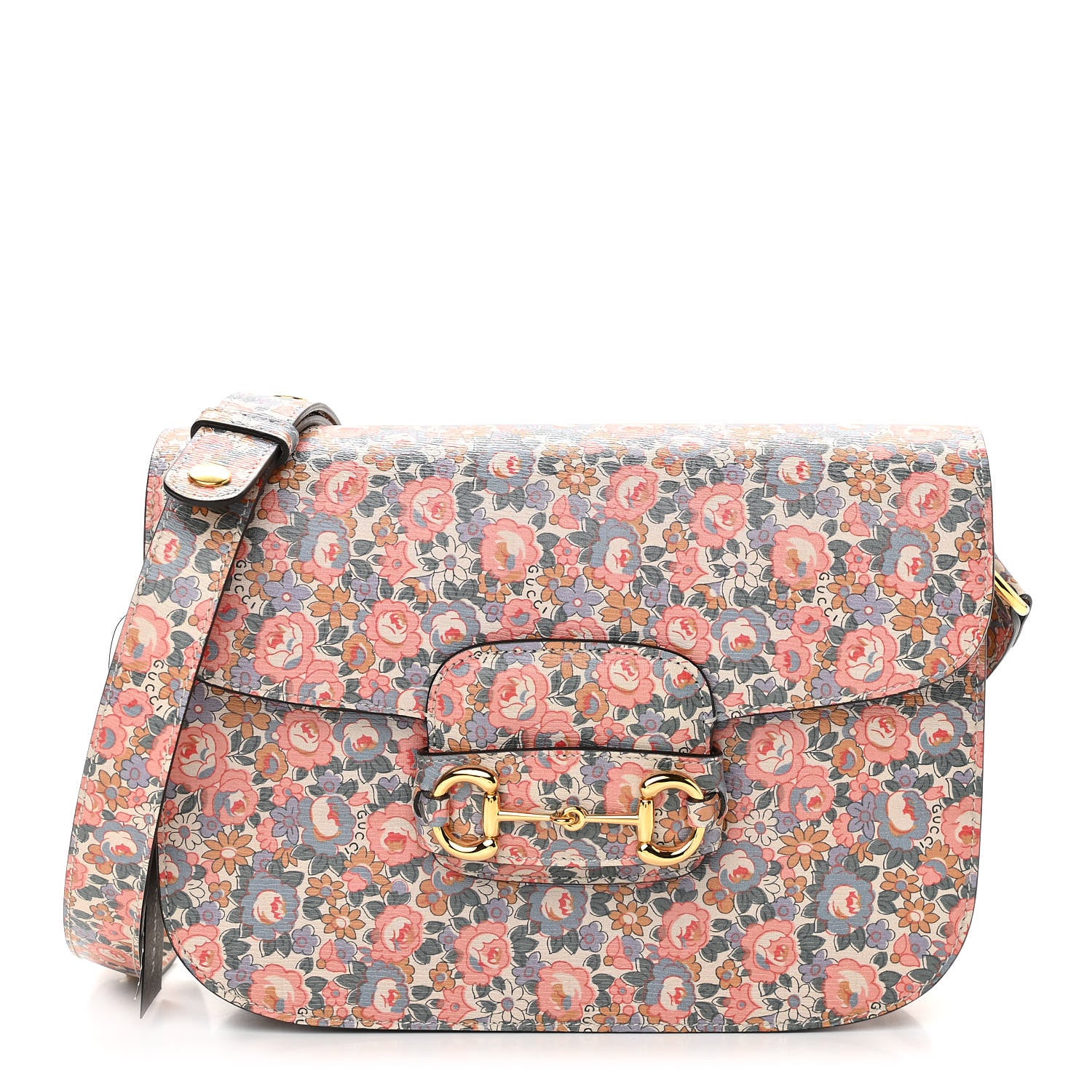 Gucci X LIBERTY OF LONDON Textured Calfskin Infinity Abbey Horsebit 1955 Shoulder Bag Perfect Pink Ivory 1 of 11