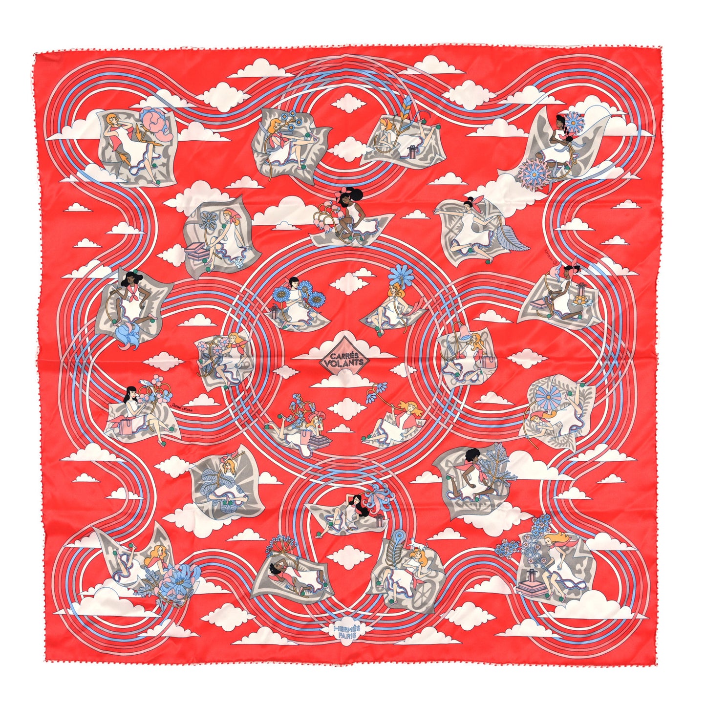 Silk Carres Volants Scarf 70 Grenadine Gris Bleu