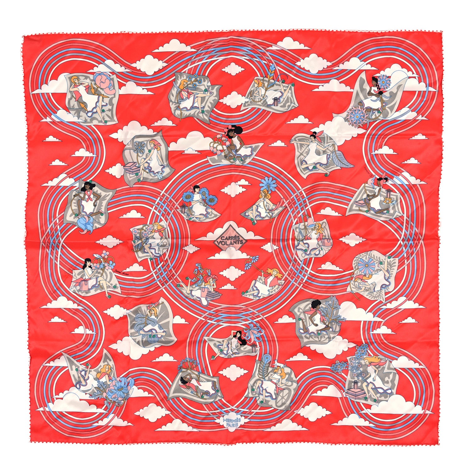 Hermes Silk Carres Volants Scarf 70 Grenadine Gris Bleu 1 of 3