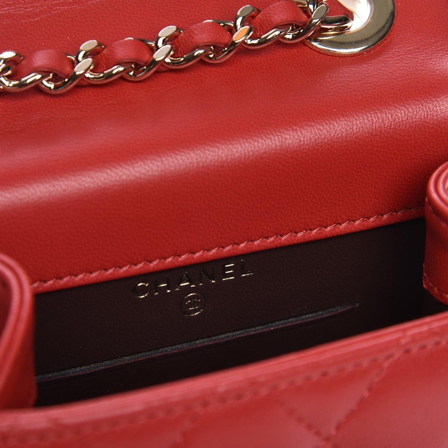 Lambskin Quilted Trendy CC Phone Holder Red