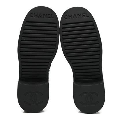 Chanel Calfskin Quilted Logo Lace Up Loafers 36 Black Grey 5 of 8