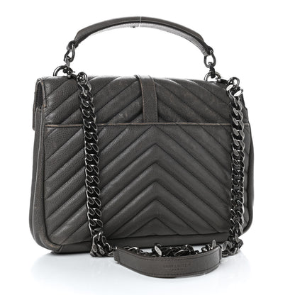 Saint Laurent Sheepskin Matelasse Chevron Monogram Medium College Bag Asphalt 2 of 11
