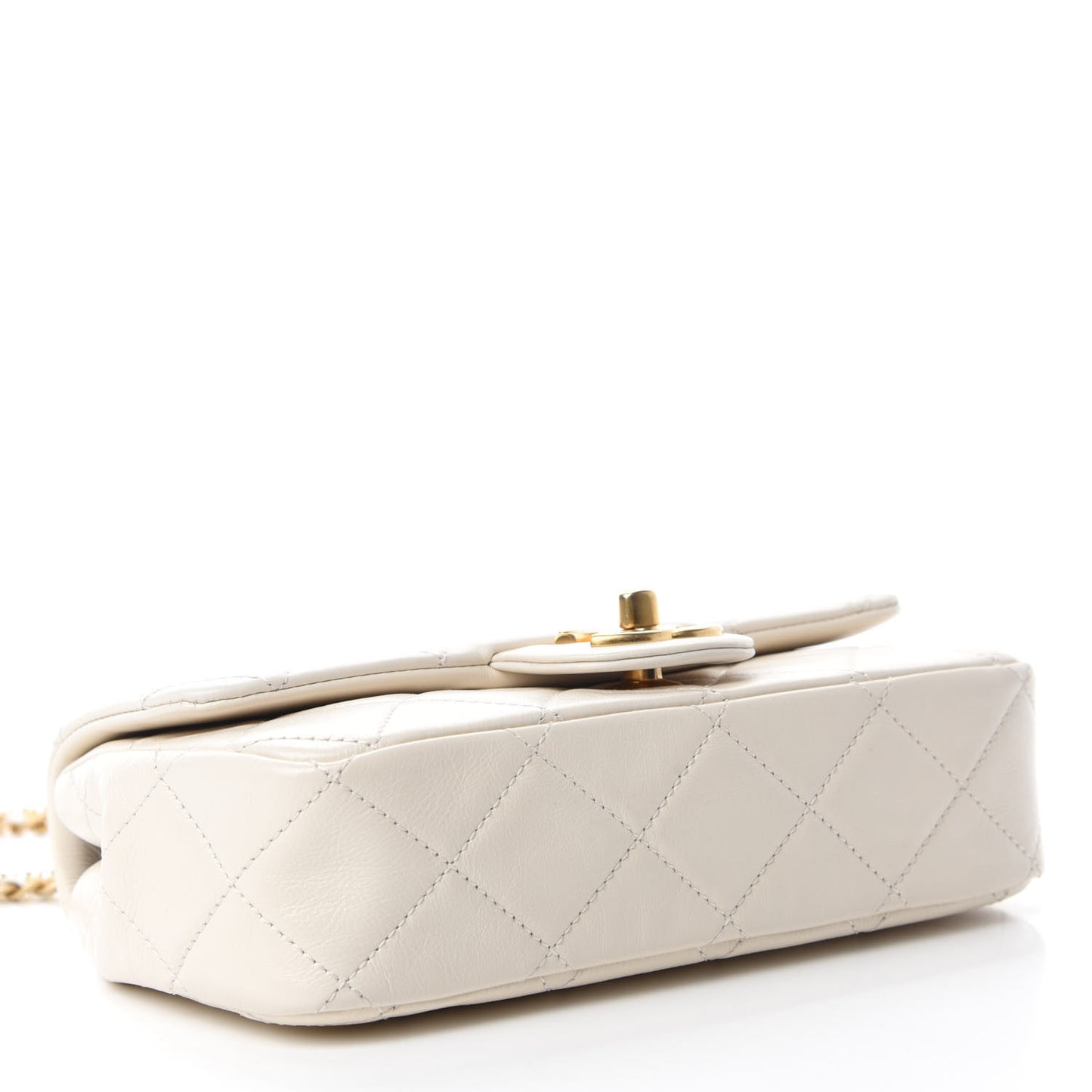 Calfskin Quilted Mini Crystal Pearls Rectangular Flap White