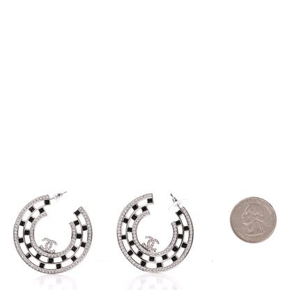 Chanel Baguette Crystal CC Hoop Earrings Silver Black 2 of 5
