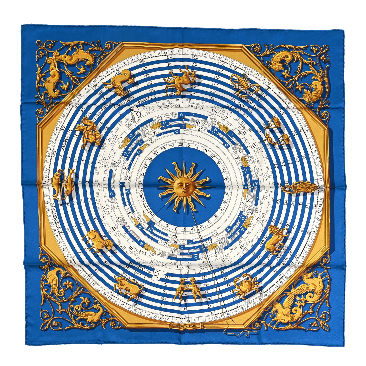 Hermes Silk Astrologie Scarf 90 Bleu Cobalt Vieil 1 of 4