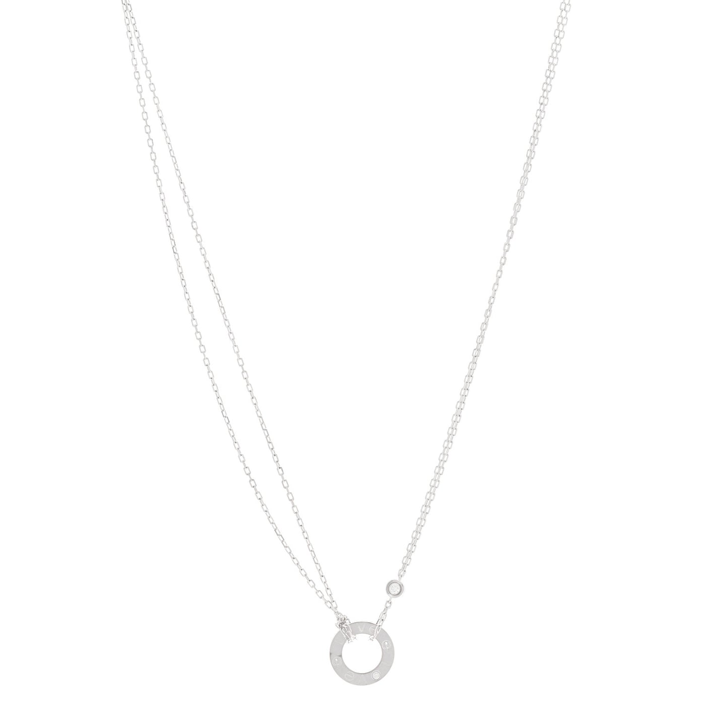 18K White Gold 2 Diamond LOVE Necklace