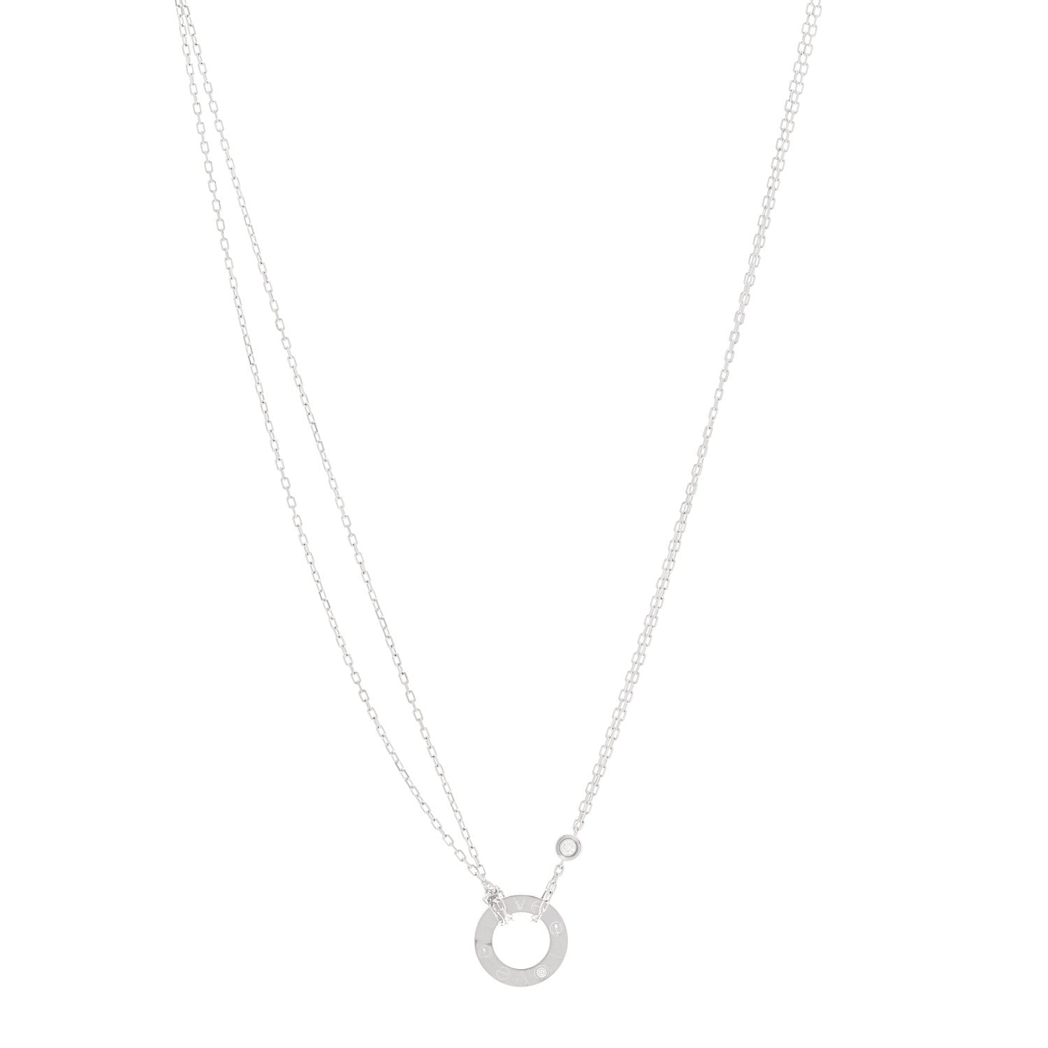 Cartier 18K White Gold 2 Diamond LOVE Necklace 1 of 5