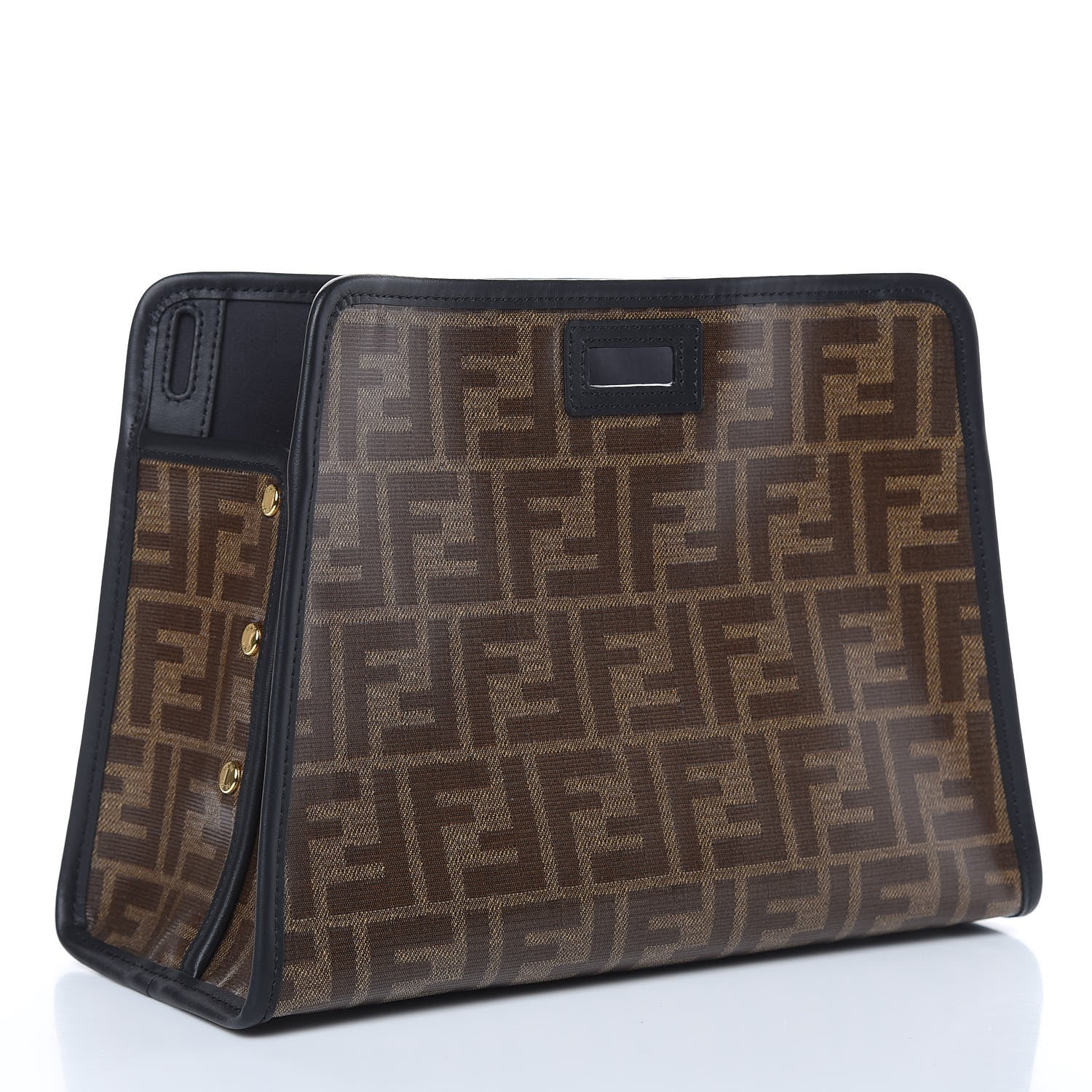 Fendi Glazed Fabric Vitello Century FF 1974 Stamp Patch Mini Peekaboo Defender Cover Mogano Panna Black 3 of 9