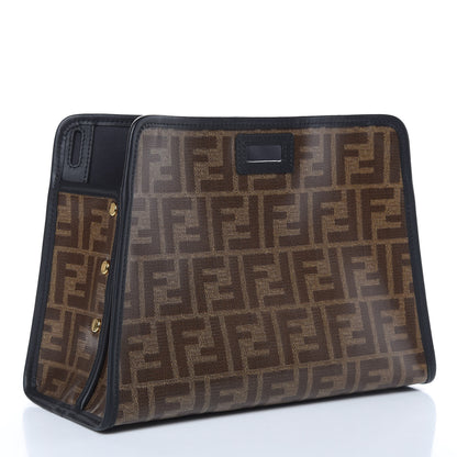 Fendi Glazed Fabric Vitello Century FF 1974 Stamp Patch Mini Peekaboo Defender Cover Mogano Panna Black 3 of 9