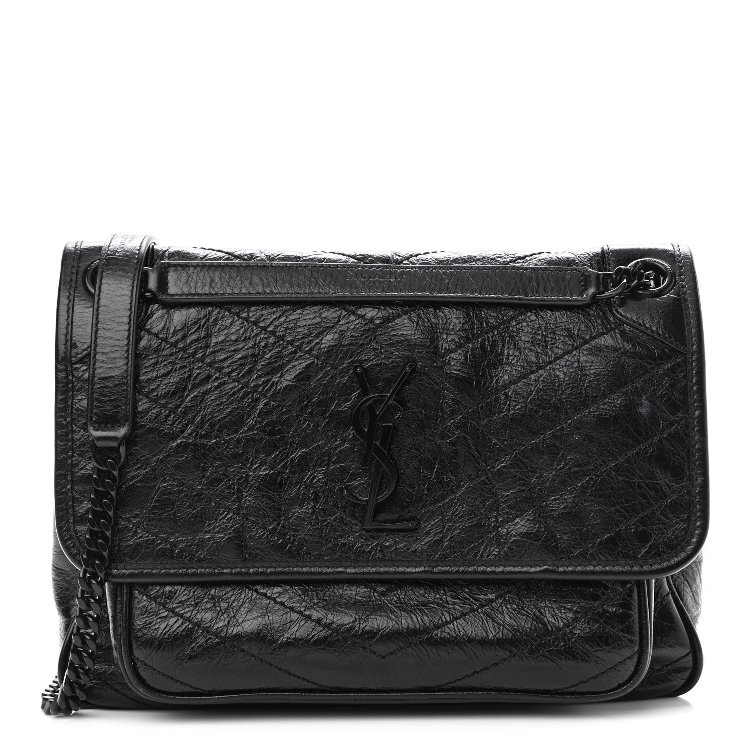 Saint Laurent Crinkled Calfskin Matelasse Monogram Medium Niki Chain Satchel Black 1 of 10