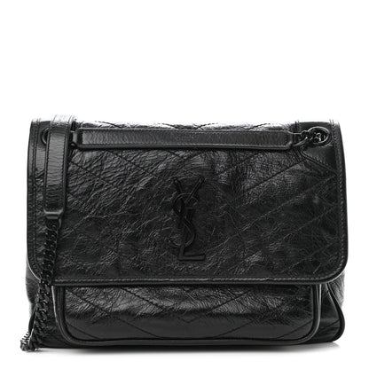Saint Laurent Crinkled Calfskin Matelasse Monogram Medium Niki Chain Satchel Black 1 of 10