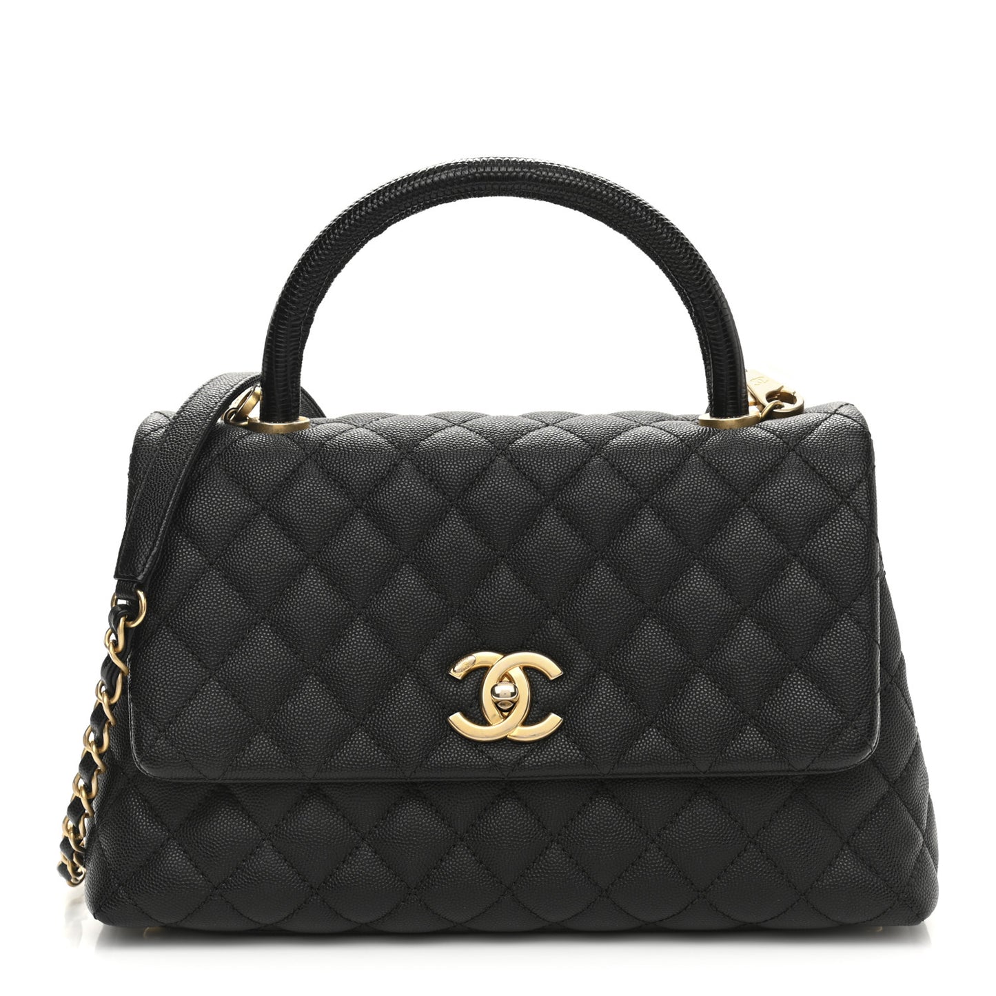 Caviar Lizard Quilted Small Coco Handle Flap Black