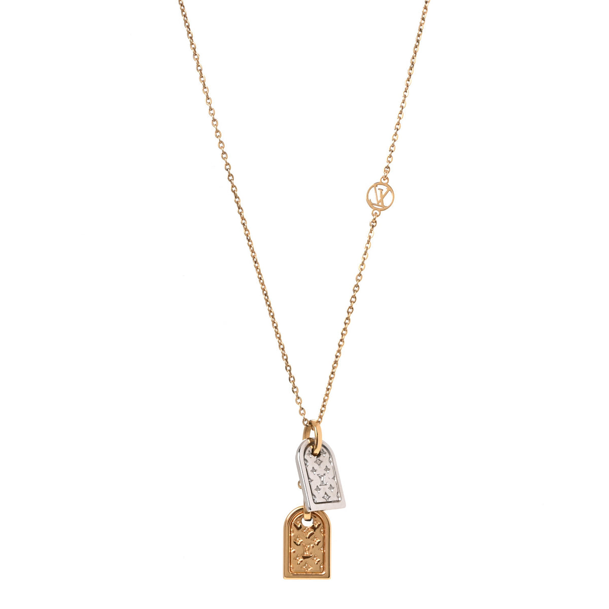 Louis Vuitton Nanogram Name Tag Necklace Gold Silver 1 of 7