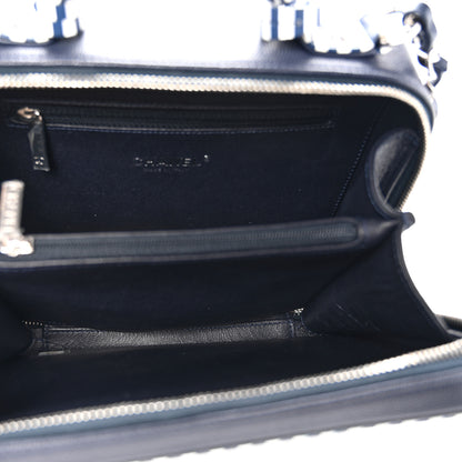 Chanel Caviar Quilted Striped Medium CC Filigree Vanity Case Navy White 5 of 10
