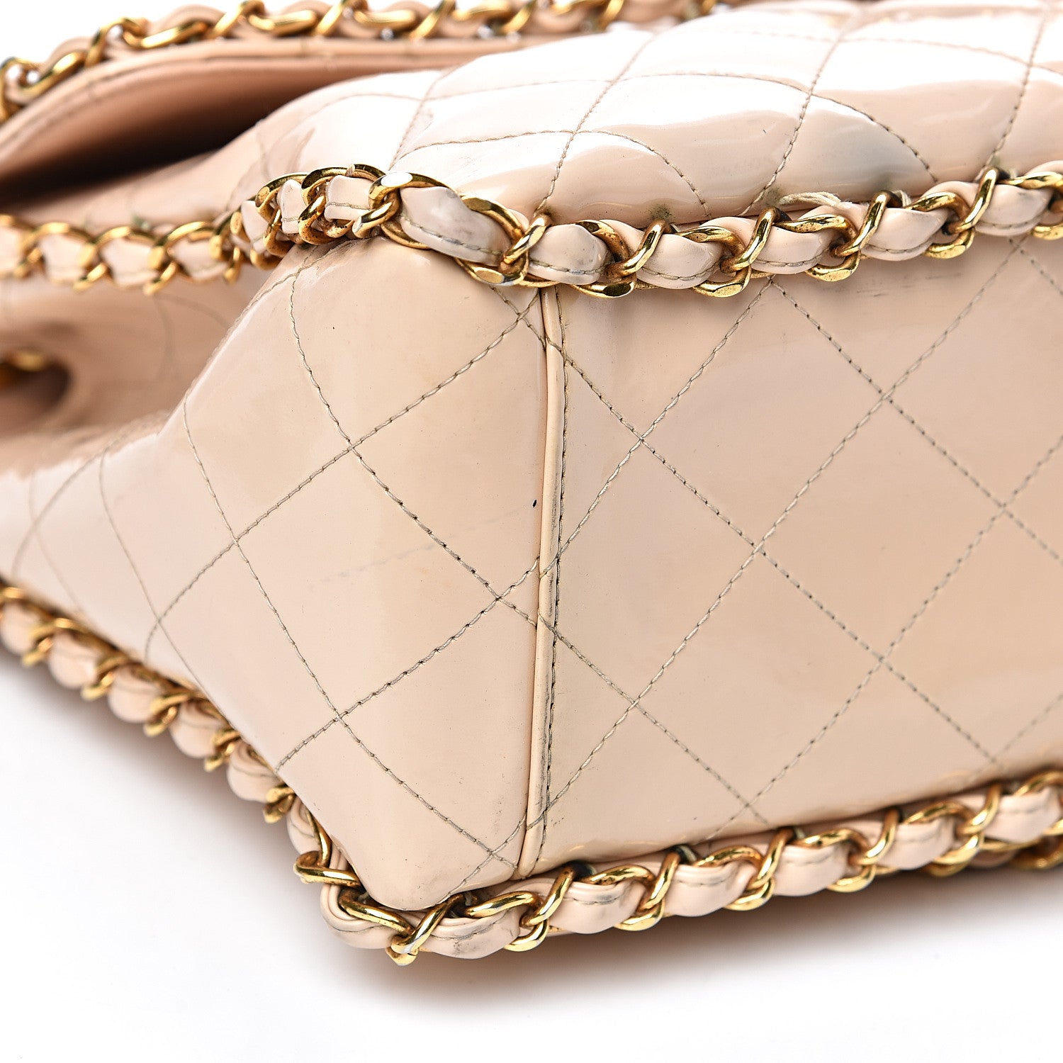 Chanel Patent Quilted Jumbo XL Chain Around Flap Beige 7 of 19