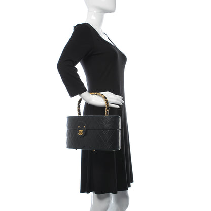 Chanel Lambskin Quilted Oval Vanity Train Case Navy 2 of 22