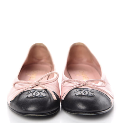 Chanel Lambskin CC Cap Toe Ballerina Flats 36.5 Light Pink Black 2 of 15