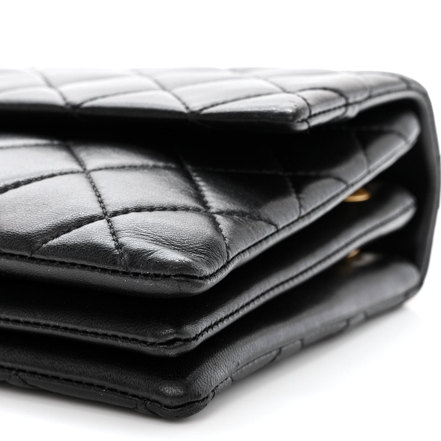 Lambskin Quilted 3 Pocket Accordion Flap Black