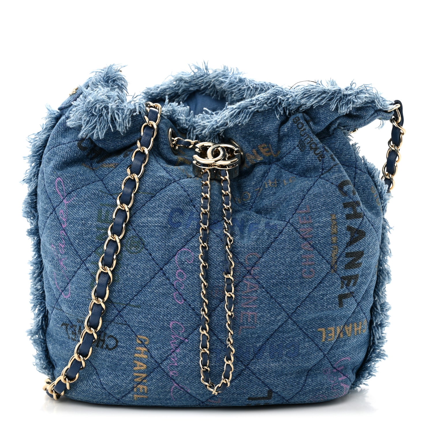 Chanel Denim Quilted Mood Bucket With Chain Blue Multicolor 1 of 10