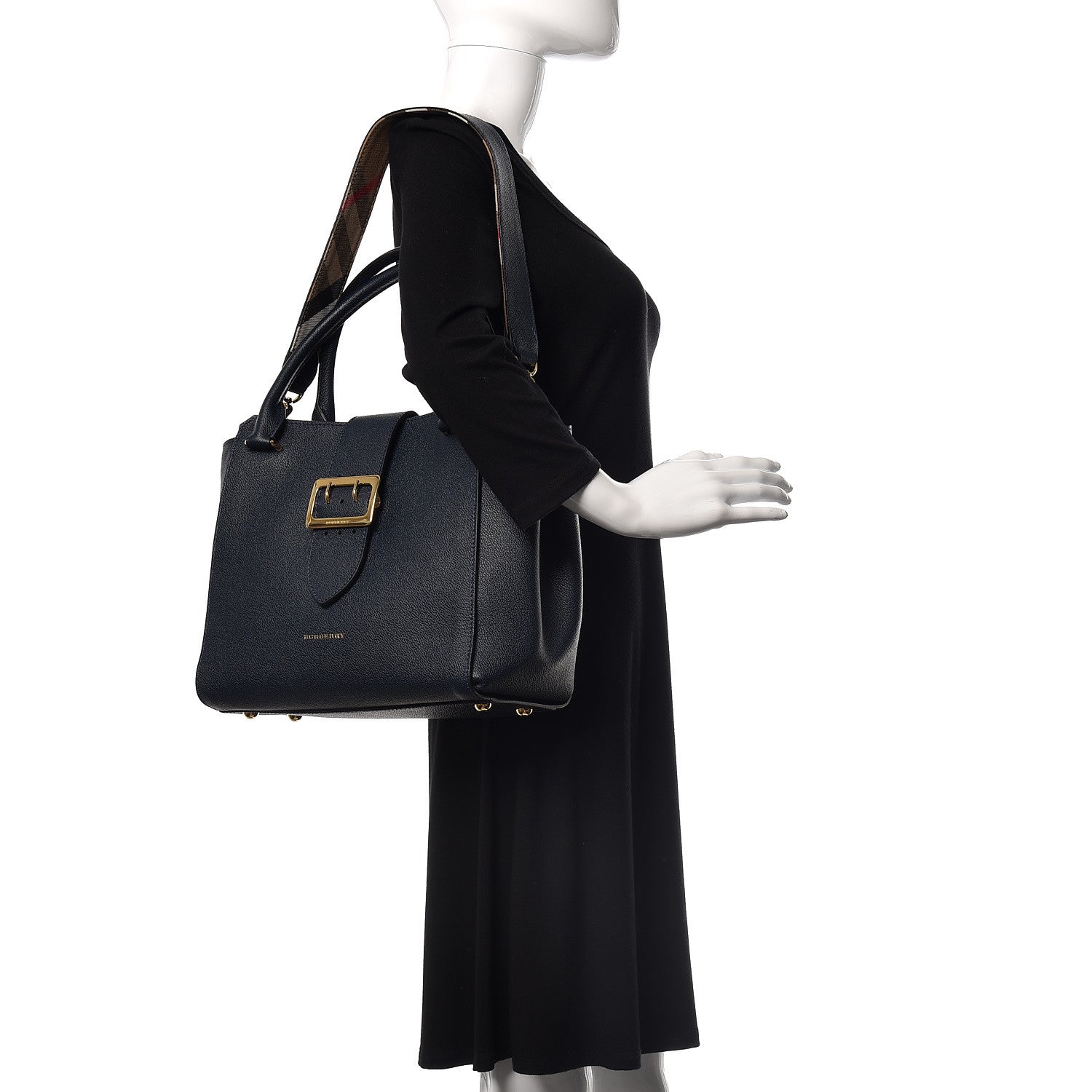 Burberry Soft Grain Calfskin Medium Buckle Tote Blue Carbon 2 of 10