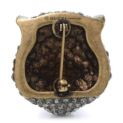 Gucci Metal Crystal Feline Head Brooch Aged Gold 3 of 4
