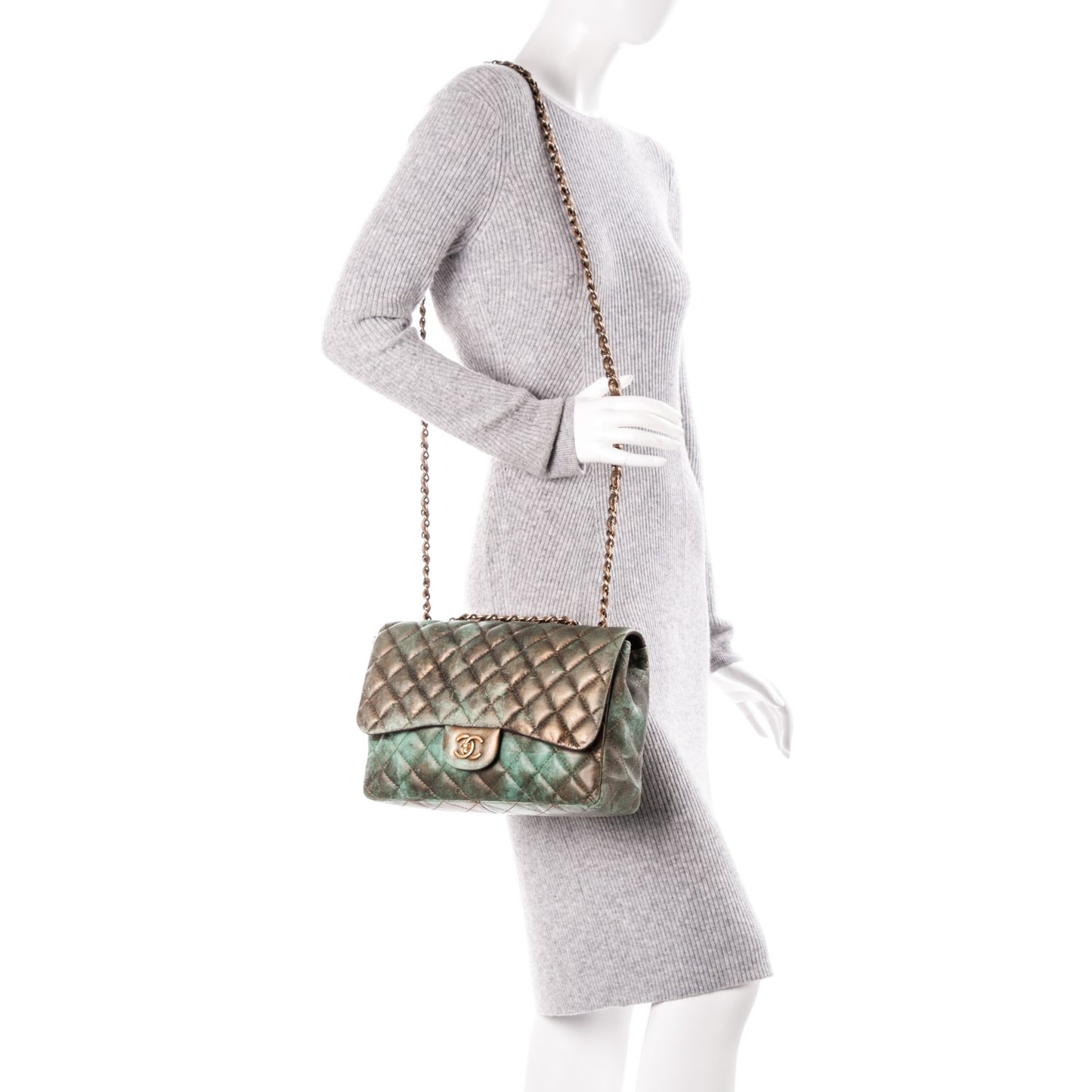 Lambskin Quilted Jumbo Single Flap Green