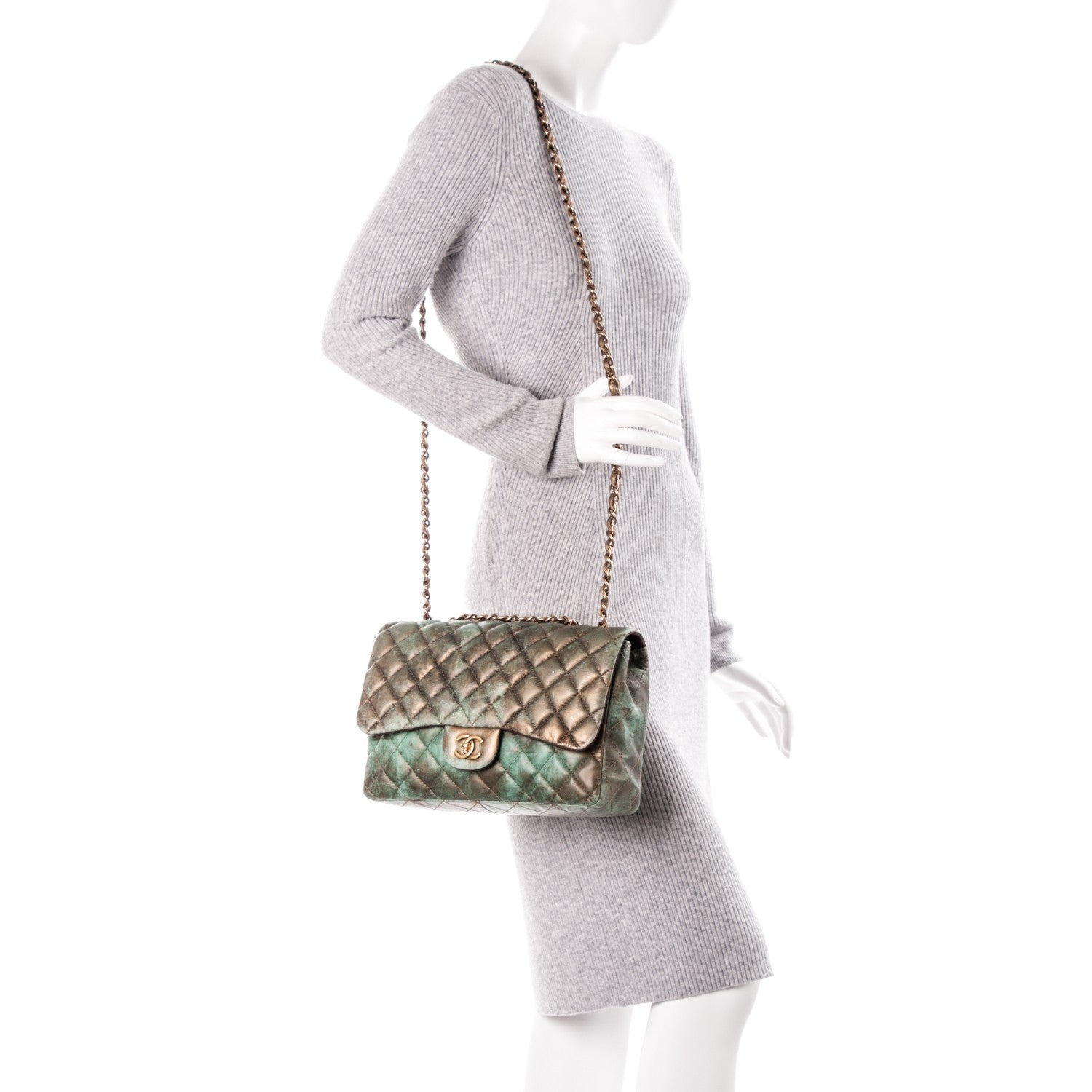 Chanel Lambskin Quilted Jumbo Single Flap Green 2 of 7