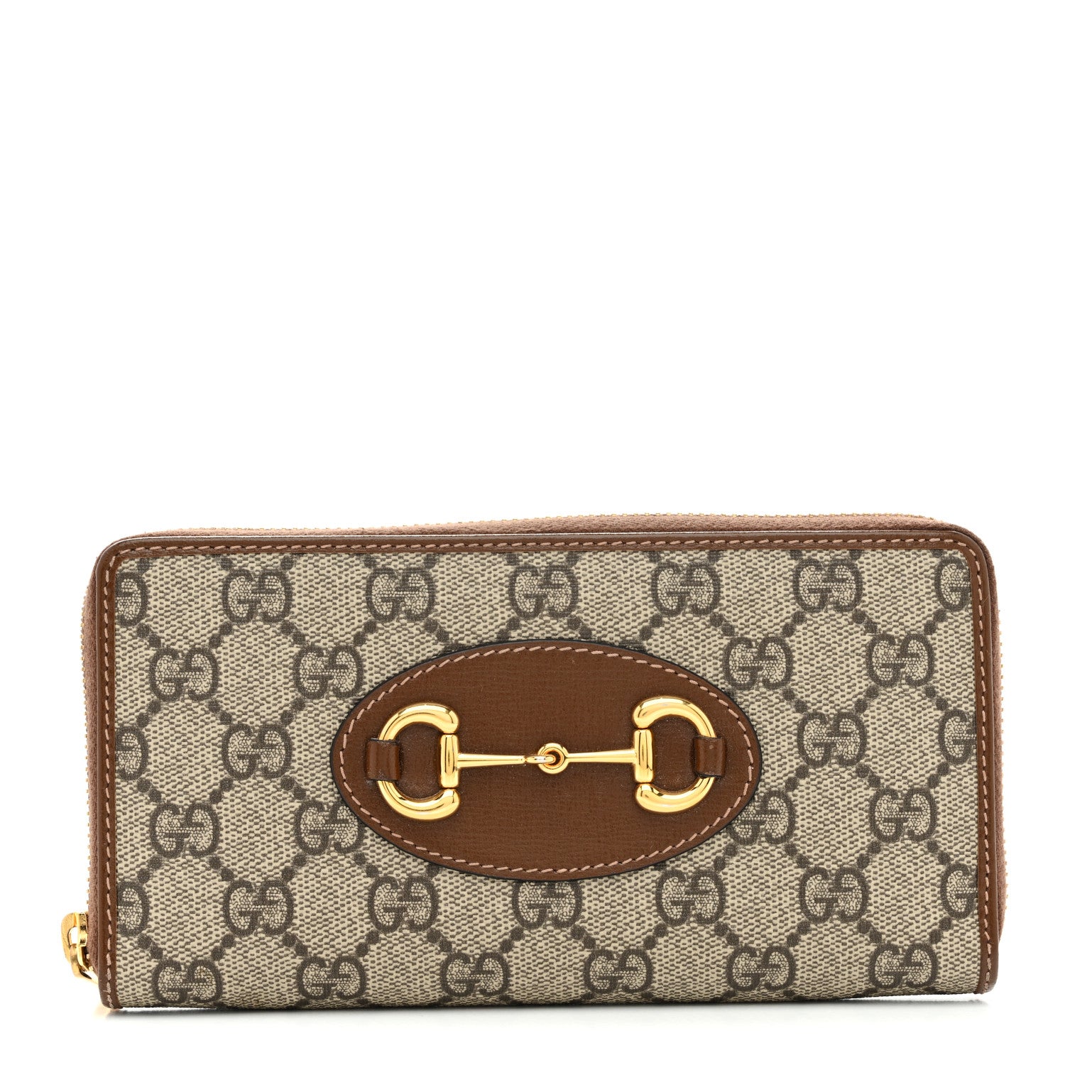 Gucci GG Supreme Monogram Azalea Calfskin Horsebit 1955 Zip Around Wallet Beige Ebony Brown Sugar 1 of 9