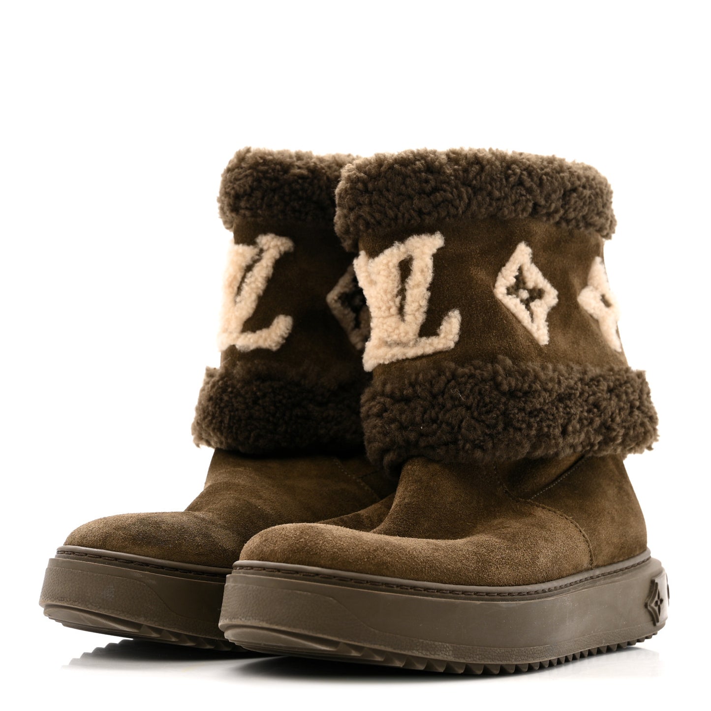 Suede Calfskin Shearling Snowdrop Flat Ankle Boot 39.5 Khaki