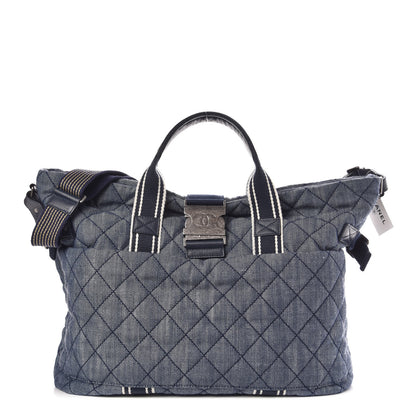 Chanel Denim Quilted Large Shopping Bag Navy White 1 of 9