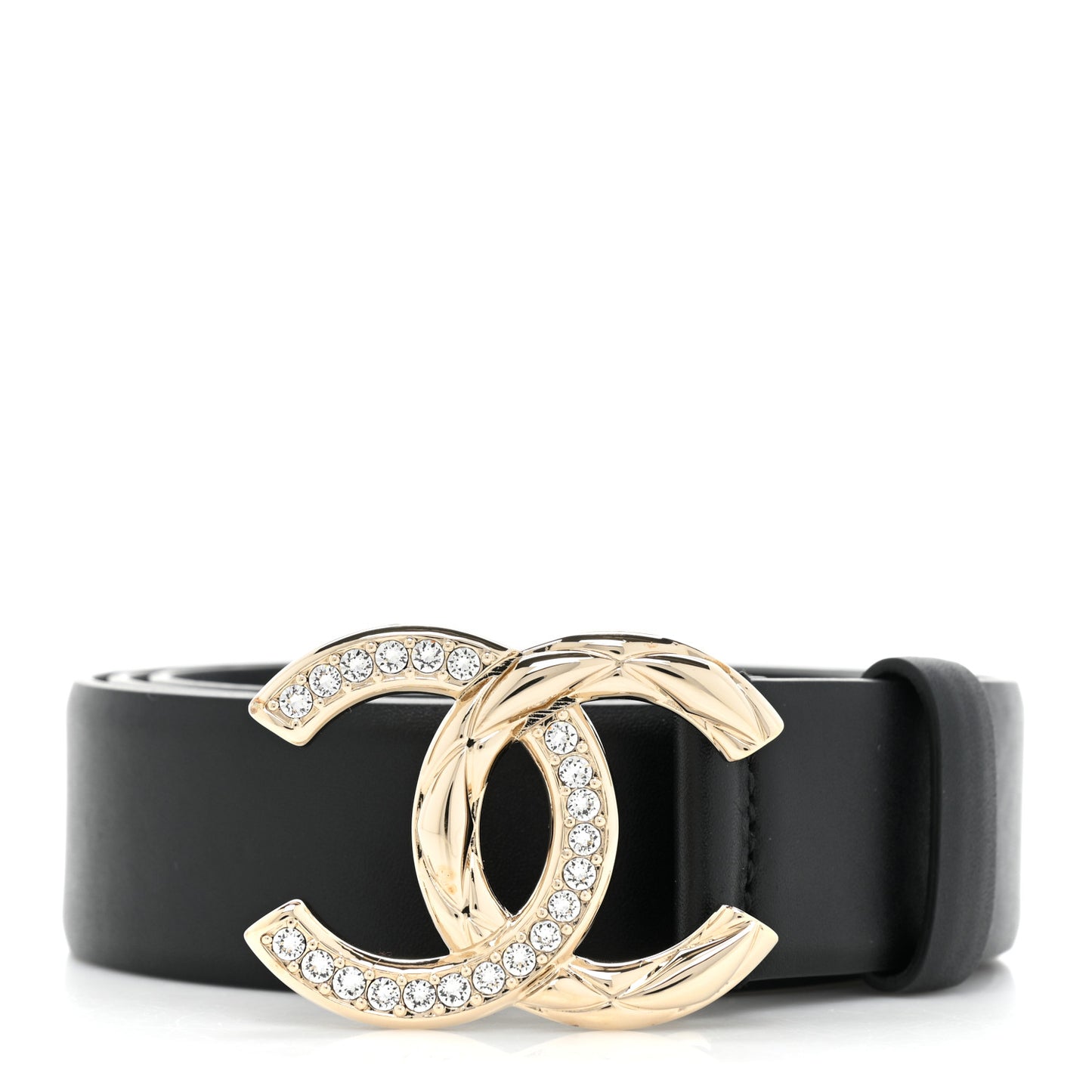 Calfskin Crystal Metal Quilted CC Belt 75 30 Black