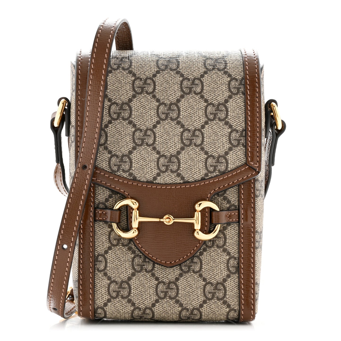 GG Supreme Monogram Mini Horsebit 1955 Crossbody Bag Beige Brown Sugar