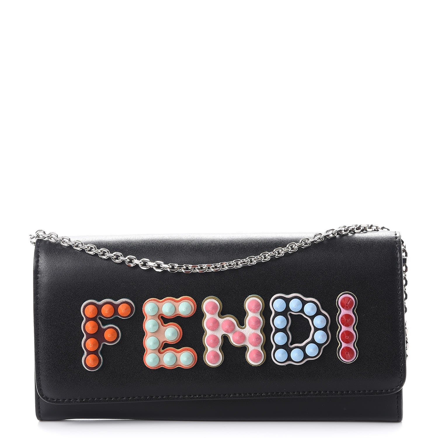 Fendi Vitello Liberty Fun Fair Studded Continental Wallet On Chain Black Multicolor 1 of 7
