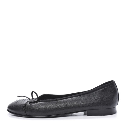 Chanel Caviar CC Cap Toe Ballerina Flats 36 Black 1 of 11