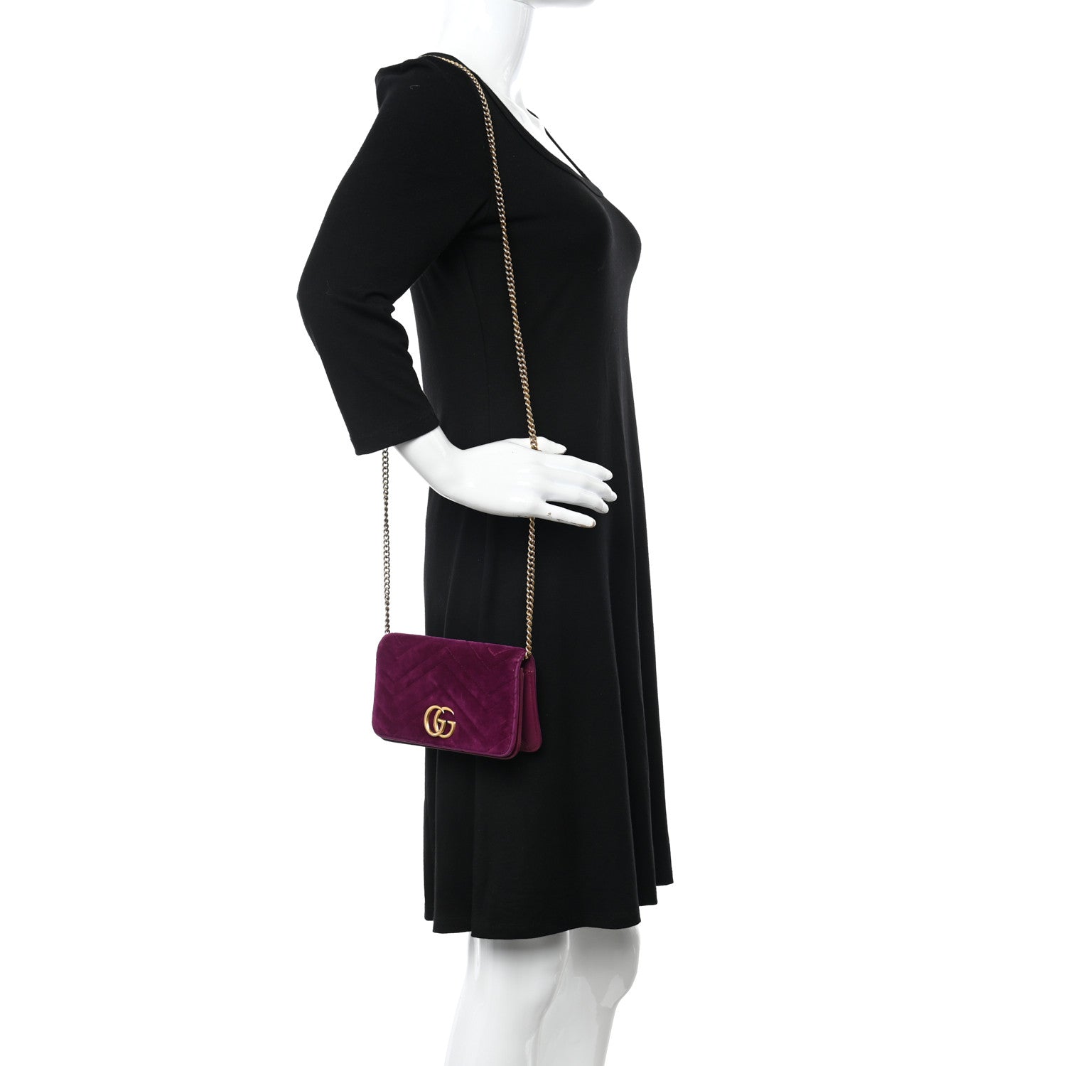 Gucci Velvet Matelasse GG Marmont Mini Bag Fuchsia Violet Cyclamen 2 of 18