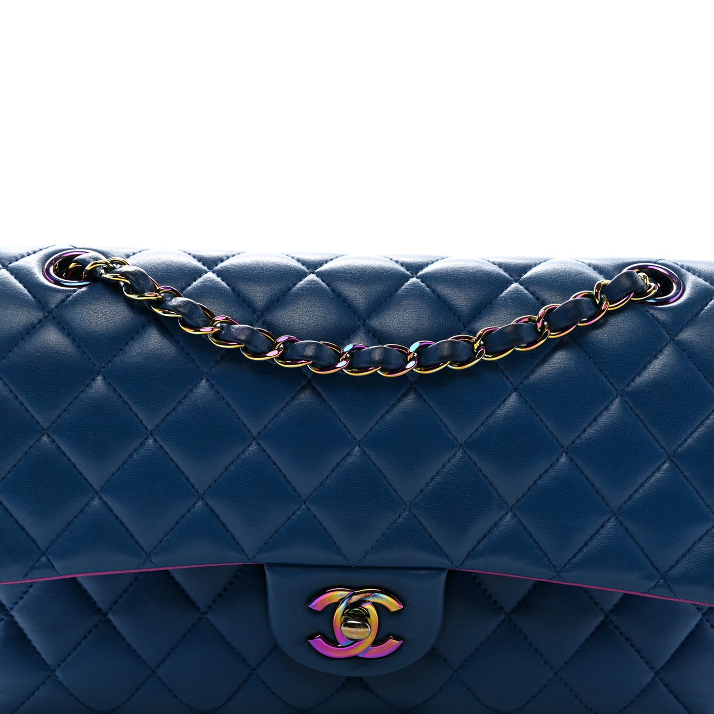 Lambskin Quilted Medium Double Flap Blue Pink