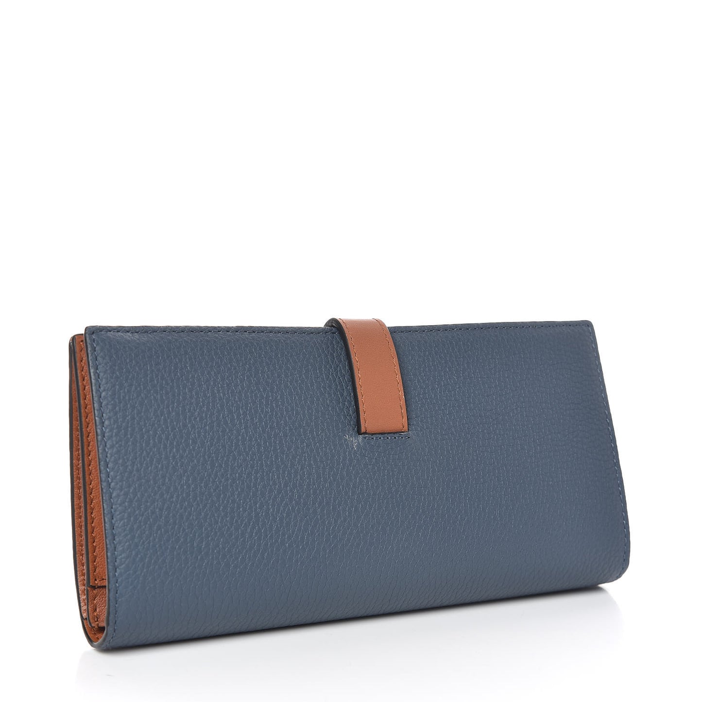Grained Calfskin Large Vertical Wallet Steel Blue Tan